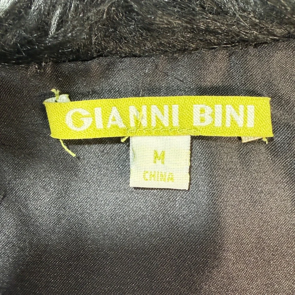 Gianni Bini Faux Fur Vest Womens Medium Black Excellent Shaggy Open Front Layer